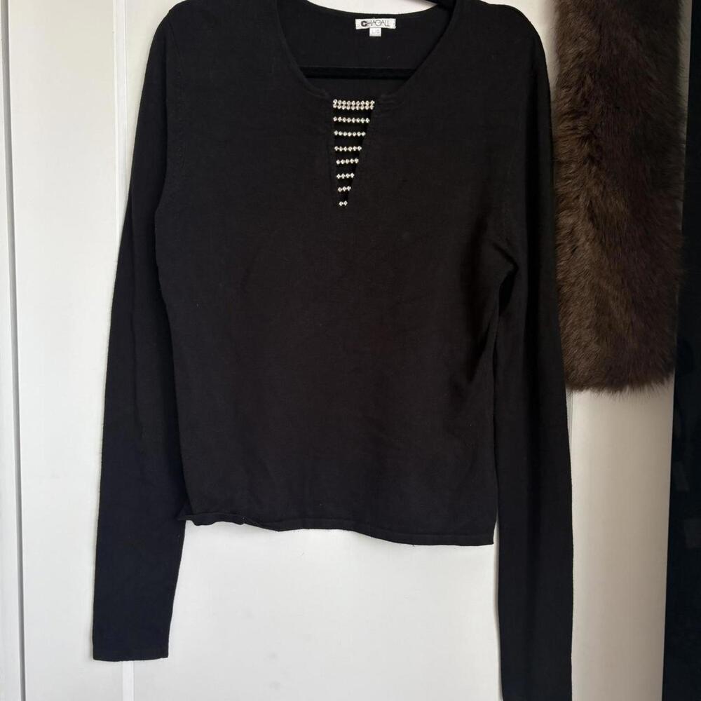 CHAGALL VINTAGE BLACK SWEATER WITH DIAMOND DETAILING